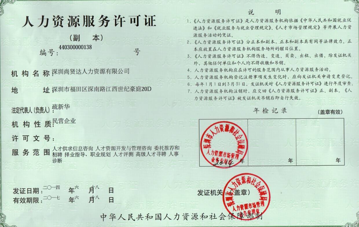 深圳人力资源服务机构登记备案申请条件